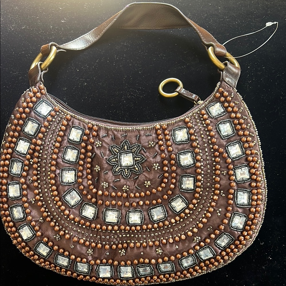 The Limited Brown Beaded Hobo Bag